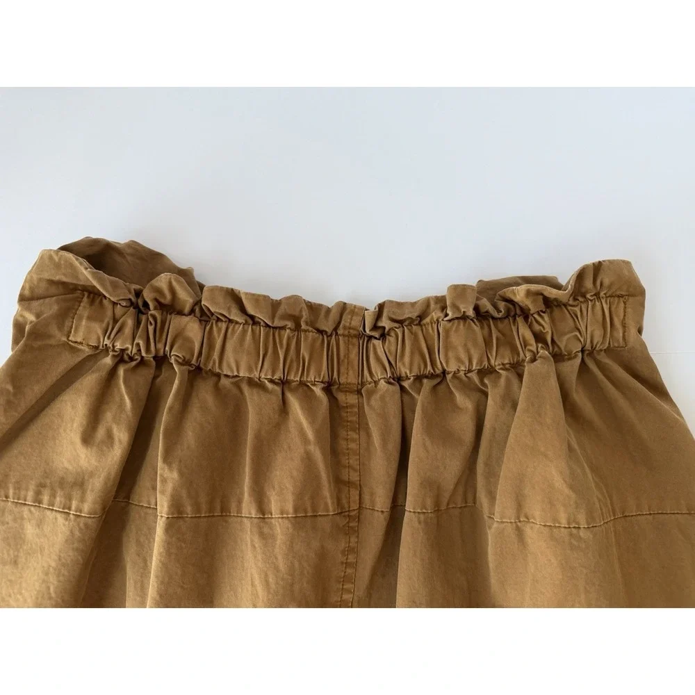 Free People Women's M Brown Paperbag Waist Cropped Wide Leg Pants 100% Cotton